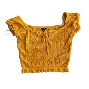 GUESS Mustard Yellow Cable Knit Cropped Top Size Small Cottagecore Y2K Romantic